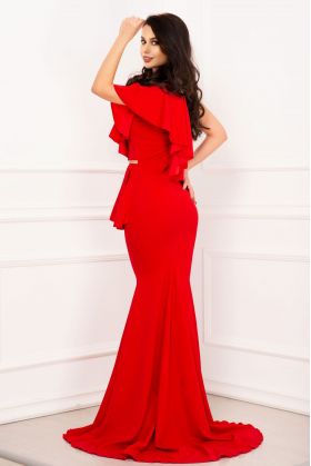 Rochie sirena de nasa Rachel eleganta rosie cu volan amplu