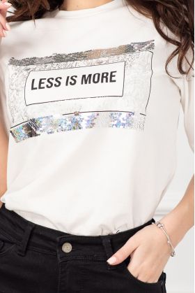 Tricou alb trendy cu imprimeu Less Is More