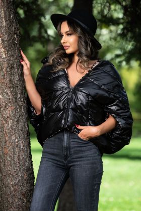 Geaca oversize tip capa neagra cu doua fete