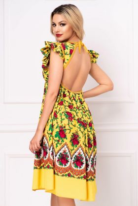 Rochie Venezia lejera galbena cu decupaj la spate si imprimeu floral