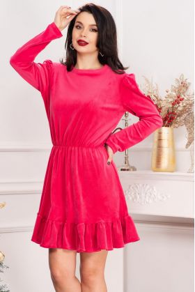 Rochie dama Cherry din catifea fucsia cu volanas