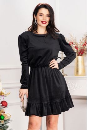 Rochie in clos Cherry din catifea neagra cu volanas