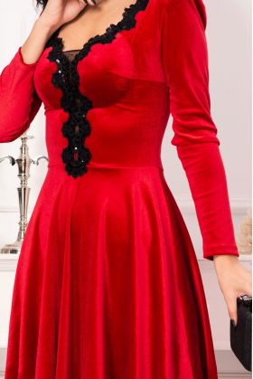 Rochie rosie eleganta din catifea Iolanda in clos