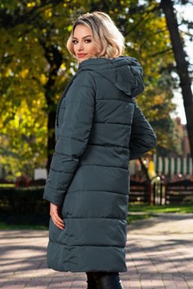 Geaca lunga oversize petrol cu fermoar maxi oblic