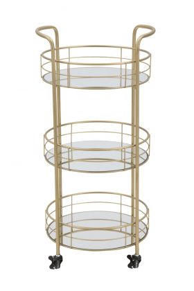 Carucior cu 3 rafturi Glam Rotondo, Mauro Ferretti, 38 x 77.5 cm, fier/sticla, auriu