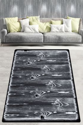 Covor de hol, Laminate Djt , 80x100 cm, 50% catifea/50% poliester, Alb/Negru