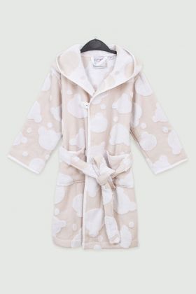 Halat de baie pentru copii, Irya Home, Bear, Bumbac, Bej/Alb