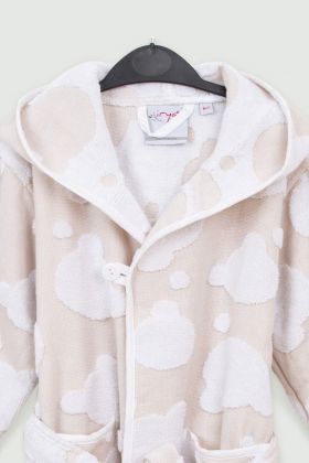 Halat de baie pentru copii, Irya Home, Bear, Bumbac, Bej/Alb