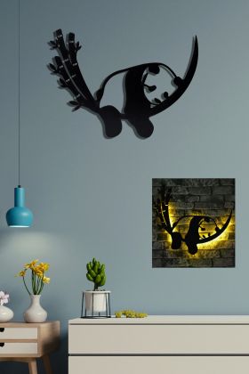 Decoratiune luminoasa LED, Baby Panda, MDF, 60 LED-uri, Galben