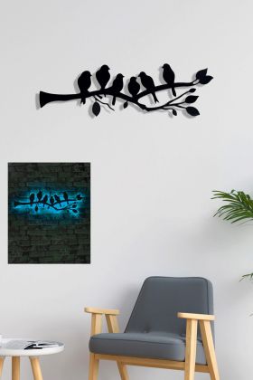 Decoratiune luminoasa LED, Birds, MDF, 60 LED-uri, Albastru