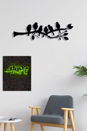 Decoratiune luminoasa LED, Birds, MDF, 60 LED-uri, Verde