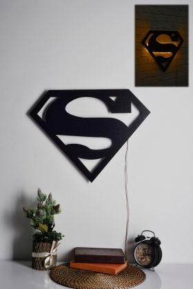 Decoratiune luminoasa LED, Superman, MDF, 60 LED-uri, Galben