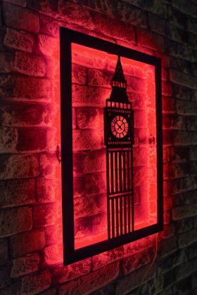 Decoratiune luminoasa LED, Big Ben, MDF, 60 LED-uri, Rosu