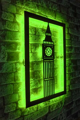 Decoratiune luminoasa LED, Big Ben, MDF, 60 LED-uri, Verde