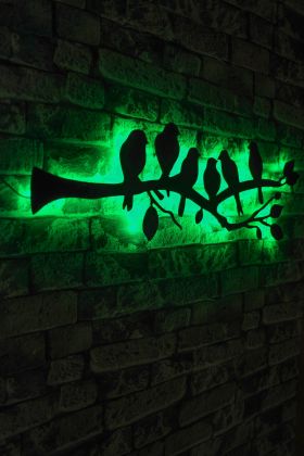 Decoratiune luminoasa LED, Birds, MDF, 60 LED-uri, Verde