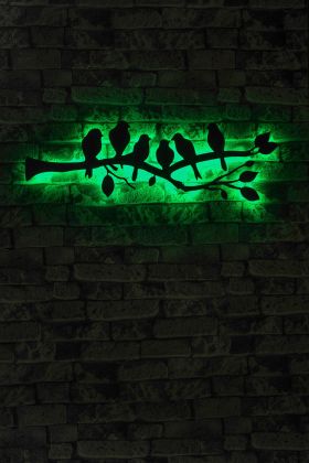 Decoratiune luminoasa LED, Birds, MDF, 60 LED-uri, Verde