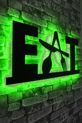 Decoratiune luminoasa LED, Eat, MDF, 60 LED-uri, Verde