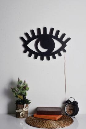 Decoratiune luminoasa LED, Evil Eye, MDF, 60 LED-uri, Albastru