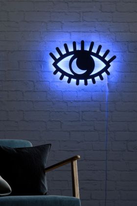 Decoratiune luminoasa LED, Evil Eye, MDF, 60 LED-uri, Albastru