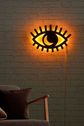 Decoratiune luminoasa LED, Evil Eye, MDF, 60 LED-uri, Galben