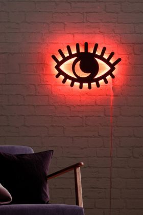 Decoratiune luminoasa LED, Evil Eye, MDF, 60 LED-uri, Rosu