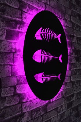 Decoratiune luminoasa LED, Fishbones, MDF, 60 LED-uri, Roz