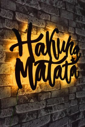 Decoratiune luminoasa LED, Hakuna Matata, MDF, 60 LED-uri, Galben