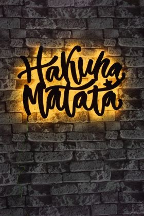 Decoratiune luminoasa LED, Hakuna Matata, MDF, 60 LED-uri, Galben