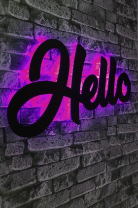 Decoratiune luminoasa LED, Hello, MDF, 60 LED-uri, Roz