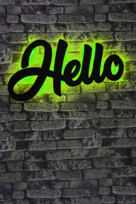 Decoratiune luminoasa LED, Hello, MDF, 60 LED-uri, Verde