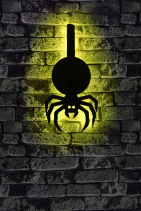 Decoratiune luminoasa LED, Spider, MDF, 60 LED-uri, Galben