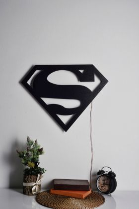 Decoratiune luminoasa LED, Superman, MDF, 60 LED-uri, Albastru