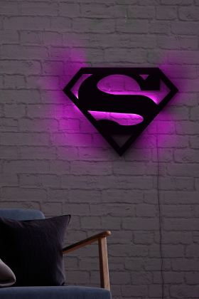 Decoratiune luminoasa LED, Superman, MDF, 60 LED-uri, Roz