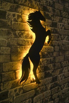 Decoratiune luminoasa LED, Wild Horse, MDF, 60 LED-uri, Galben