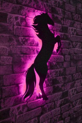 Decoratiune luminoasa LED, Wild Horse, MDF, 60 LED-uri, Roz