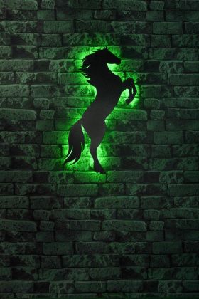 Decoratiune luminoasa LED, Wild Horse, MDF, 60 LED-uri, Verde