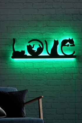 Decoratiune luminoasa LED, Cat Love, MDF, 60 LED-uri, Verde