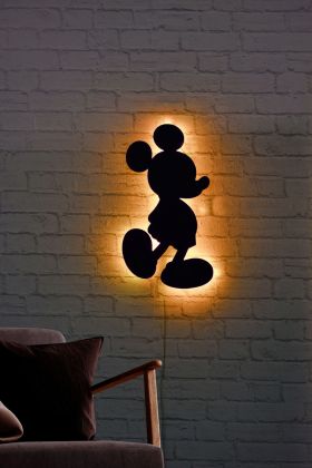 Decoratiune luminoasa LED, Mickey Mouse, MDF, 60 LED-uri, Galben