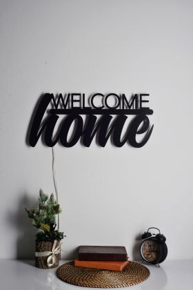 Decoratiune luminoasa LED, Welcome Home, MDF, 60 LED-uri, Albastru