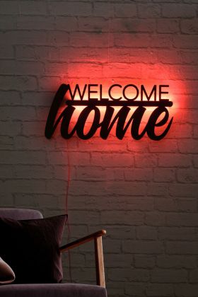 Decoratiune luminoasa LED, Welcome Home, MDF, 60 LED-uri, Rosu