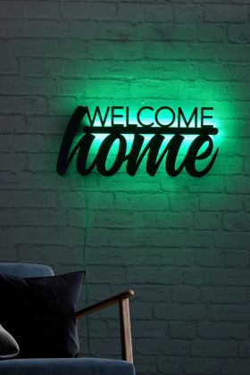 Decoratiune luminoasa LED, Welcome Home, MDF, 60 LED-uri, Verde