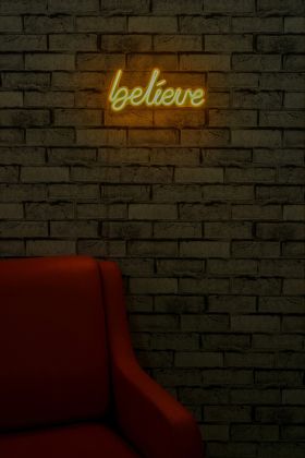 Decoratiune luminoasa LED, Believe, Benzi flexibile de neon, DC 12 V, Galben