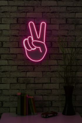 Decoratiune luminoasa LED, Victory Sign, Benzi flexibile de neon, DC 12 V, Roz