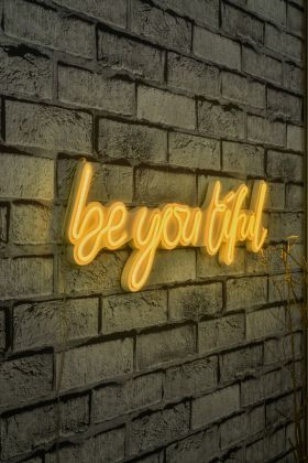 Decoratiune luminoasa LED, Be you tiful, Benzi flexibile de neon, DC 12 V, Galben