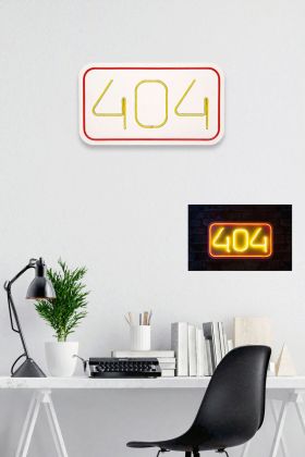 Decoratiune luminoasa LED, 404 Not Found, Benzi flexibile de neon, DC 12 V, Roșu / galben