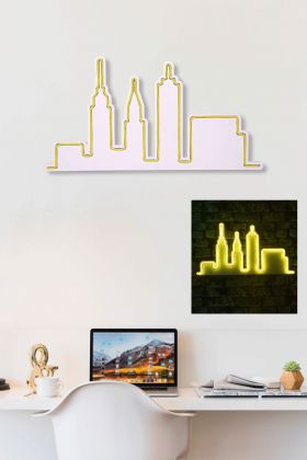 Decoratiune luminoasa LED, City Skyline, Benzi flexibile de neon, DC 12 V, Galben