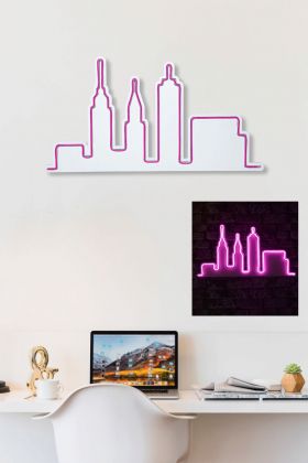 Decoratiune luminoasa LED, City Skyline, Benzi flexibile de neon, DC 12 V, Roz