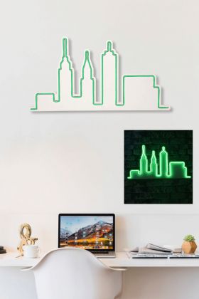 Decoratiune luminoasa LED, City Skyline, Benzi flexibile de neon, DC 12 V, Verde