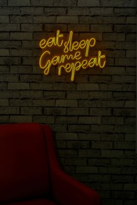 Decoratiune luminoasa LED, eat sleep game repeat, Benzi flexibile de neon, DC 12 V, Galben