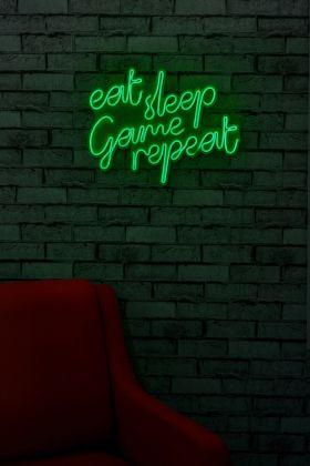 Decoratiune luminoasa LED, eat sleep game repeat, Benzi flexibile de neon, DC 12 V, Verde